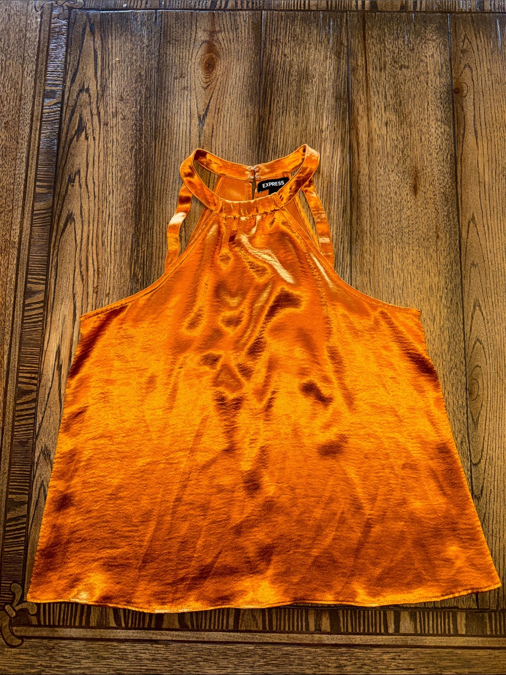 Express Orange Satin High Neck Halter Tank